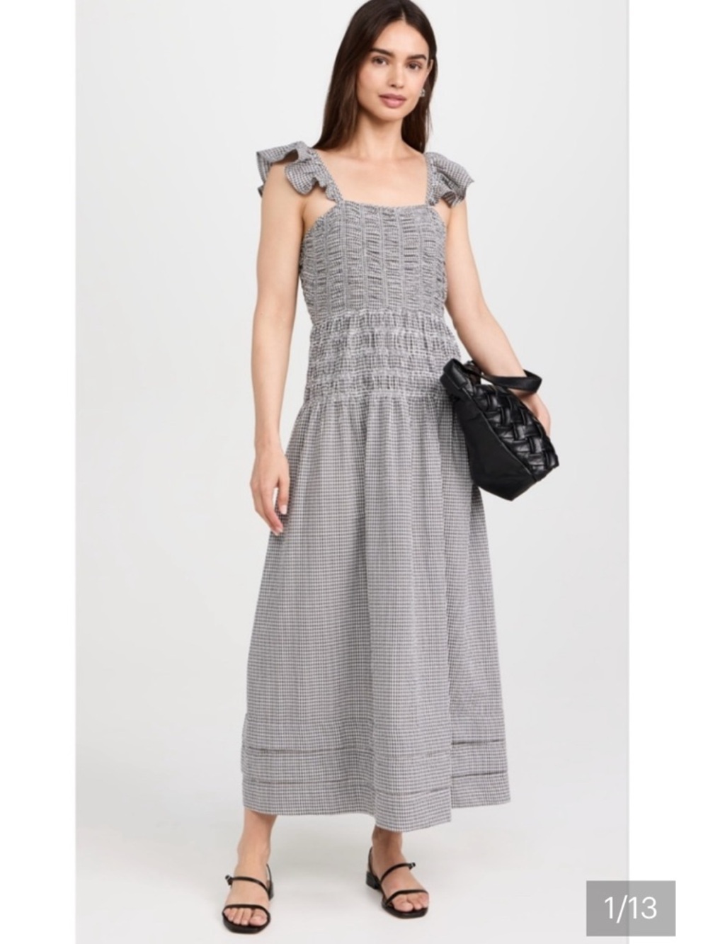 SAYLOR Black and White Gingham Midi Dress with Ruffle Straps